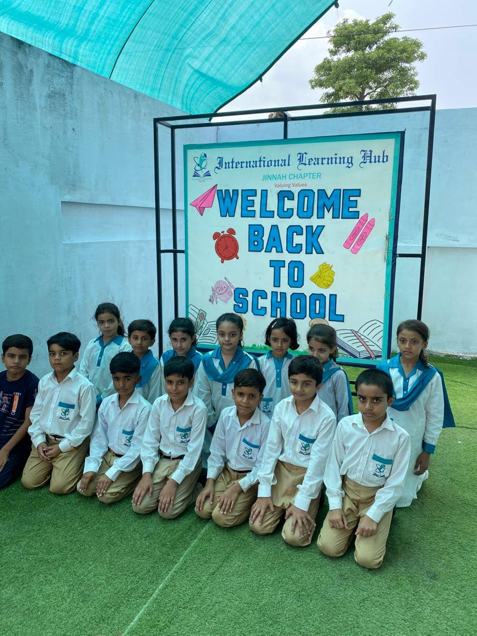 May be an image of 11 people and text that says "Internafional Learning IntenafionaTLearning2Hub Hub JINNAHCHAPTER JINNAH CHAPTER WELCOME Valưing Values ACK TO SCHOOL"